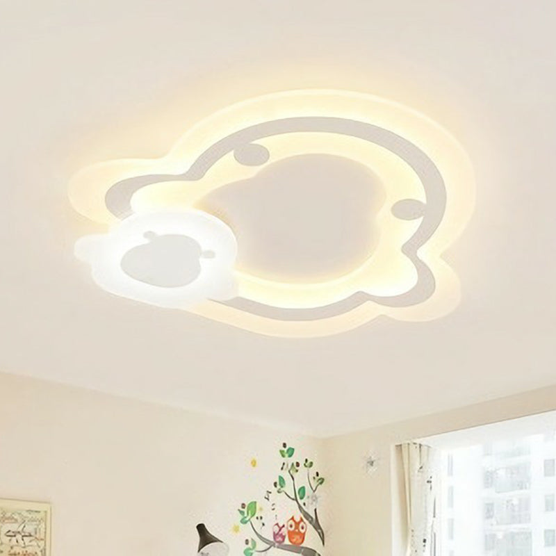 Kids’ Acrylic Shaded Flush Mount Lighting: White Led Fixture For Bedroom / Penguin