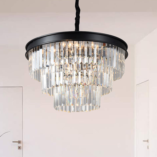 Postmodern Clear Crystal Glass Tiered Ceiling Light Chandelier 9/12-Lights Black 16/23 Wide
This