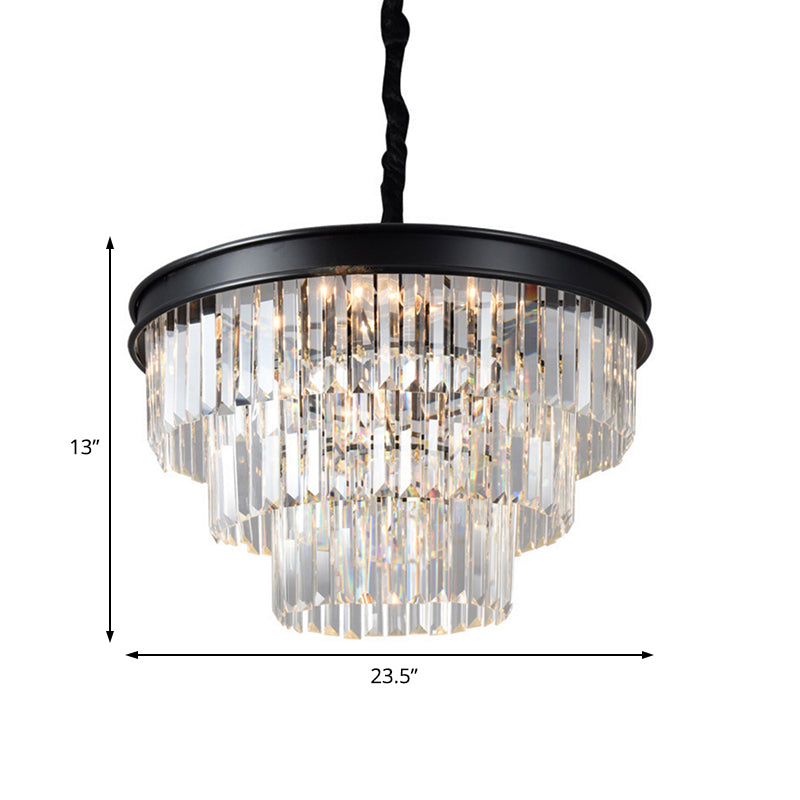 Postmodern Clear Crystal Glass Tiered Ceiling Light Chandelier 9/12-Lights Black 16/23 Wide
This