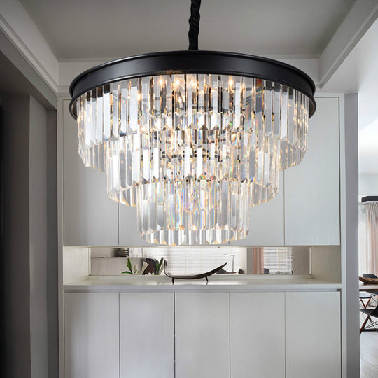 Postmodern Clear Crystal Glass Tiered Ceiling Light Chandelier 9/12-Lights Black 16/23 Wide
This