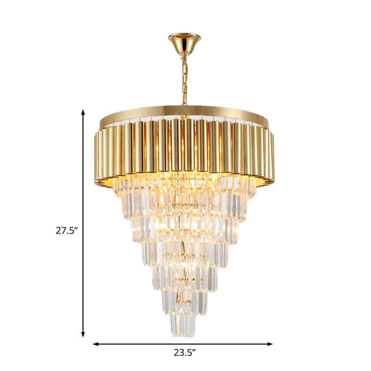 Postmodern Crystal & Metal Chandelier Light - 5/8/10 Lights Gold Finish 16’/19.5’/23.5’ Wide