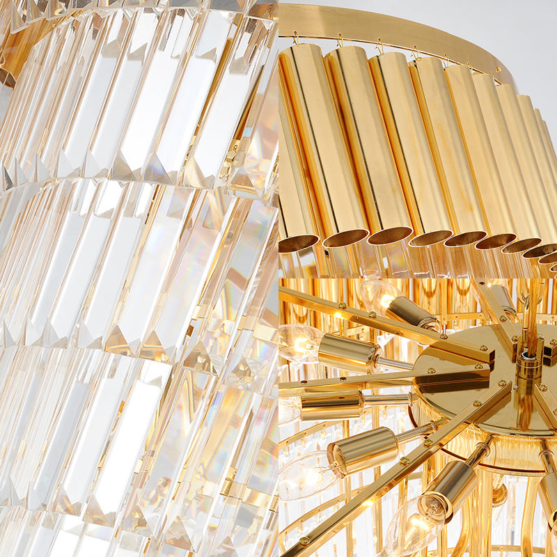 Postmodern Crystal & Metal Chandelier Light - 5/8/10 Lights Gold Finish 16’/19.5’/23.5’ Wide