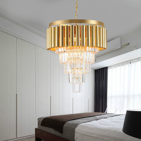 Postmodern Crystal & Metal Chandelier Light - 5/8/10 Lights Gold Finish 16’/19.5’/23.5’ Wide