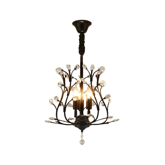 Stunning Black/Gold Branch Chandelier With Crystal Accents - Modern 3-Bulb Hanging Light For Dining