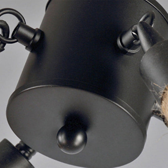 Iron Industrial Chandelier With 16 Rectangular Lights And Hemp Rope In Black For Cafes