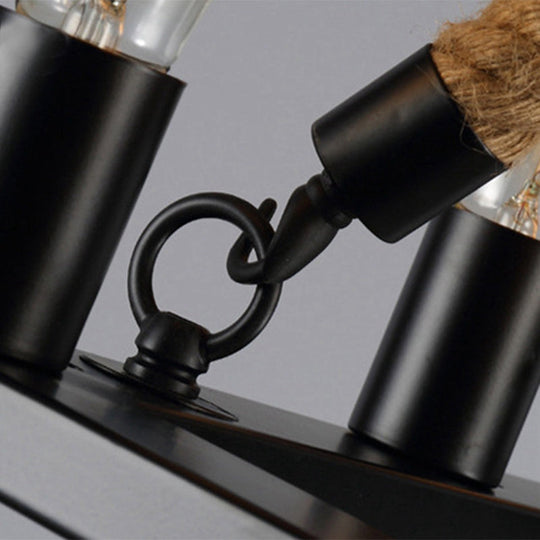 Iron Industrial Chandelier With 16 Rectangular Lights And Hemp Rope In Black For Cafes