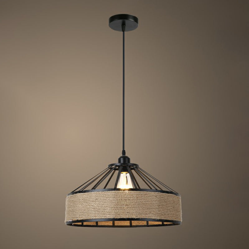 Rustic Hemp Rope Pendant Light Fixture In Brown - Vintage Wrapped Hanging Lamp With 1 Bulb / D