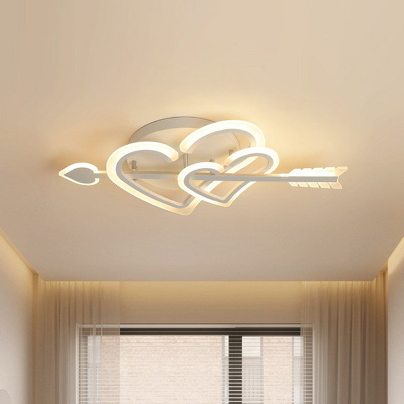 Nordic White Heart & Arrow Led Flush Mount For Bedroom Lighting / 12.5’ Warm