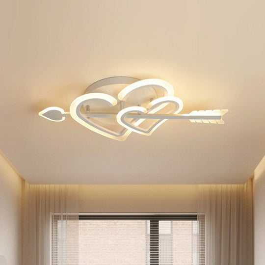 Nordic White Heart & Arrow Led Flush Mount For Bedroom Lighting / 12.5’ Warm