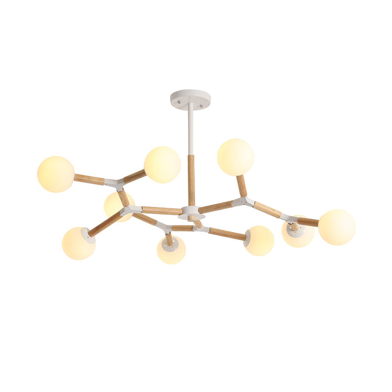 Nordic Handblown Glass Dining Room Chandelier Light With Wood Accent