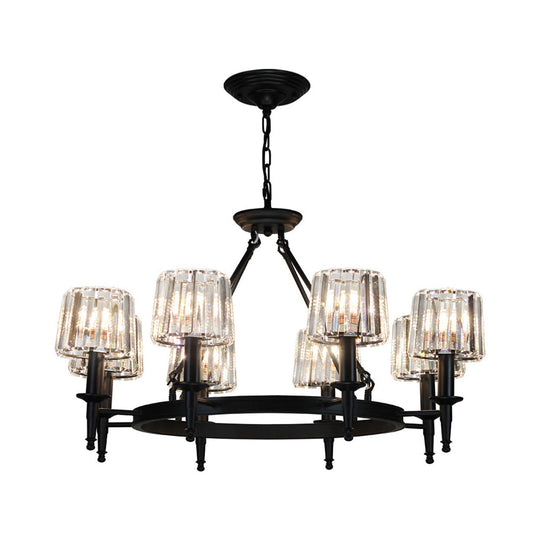 Contemporary Crystal Circle Chandelier Lamp With 6/8 Bulbs - Black Hanging Pendant Light For Living