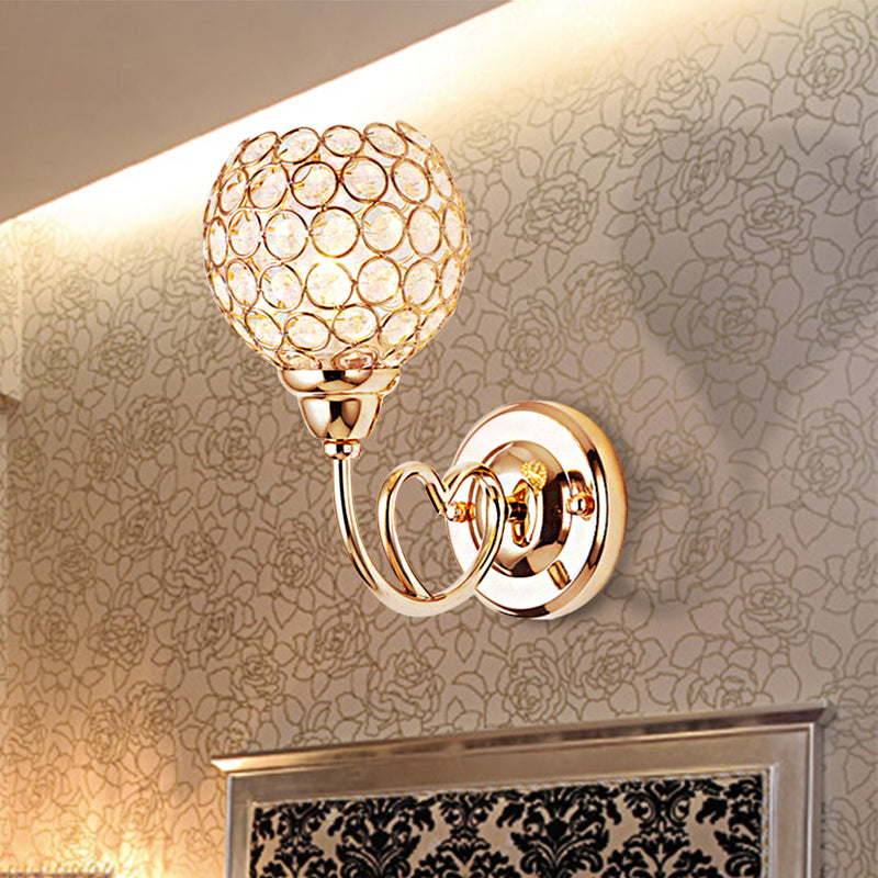 Modern Gold Wall Lamp With Globe Clear Crystal Sconce - 1-Head Light Fixture And Metal Heart-Shaped