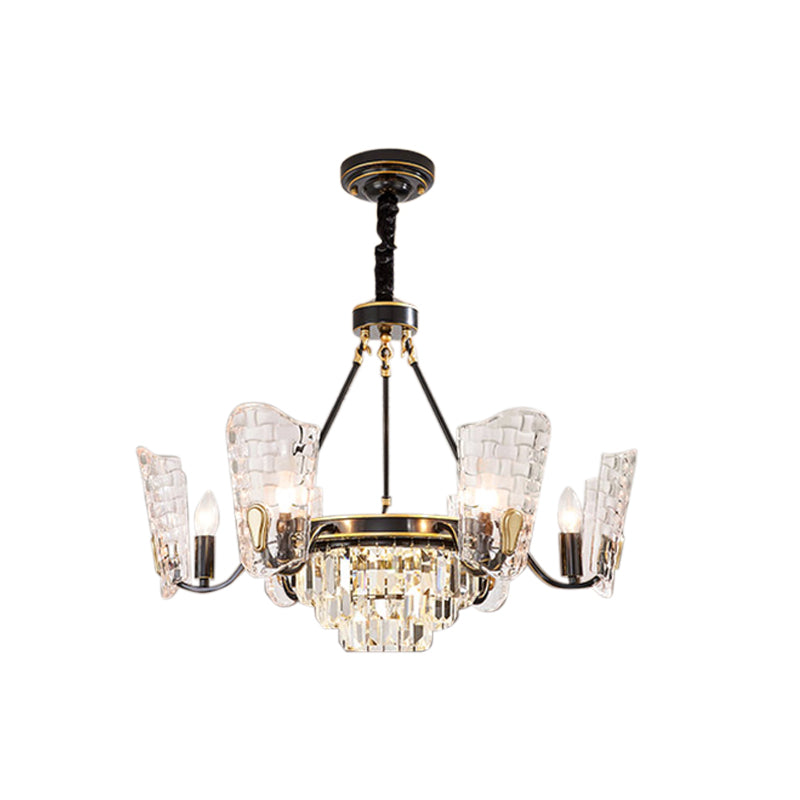 Modern Crystal Shield Ceiling Chandelier - 4/6/8 Lights Black Hanging Light Kit