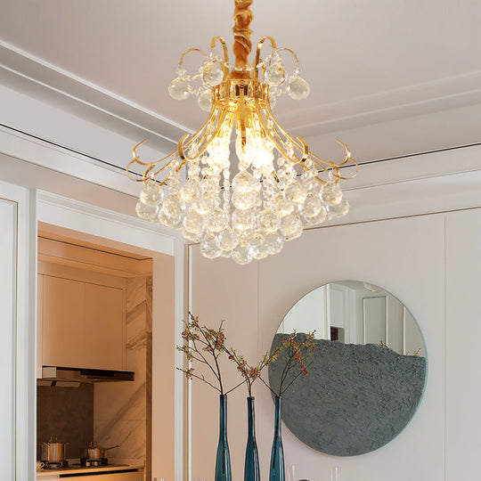 Modern Flared Crystal Ball Chandelier - Gold Ceiling Light Fixture 3/4 Lights Multiple Sizes