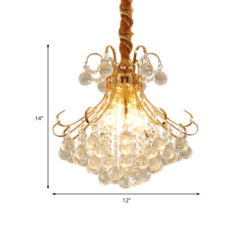 Modern Flared Crystal Ball Chandelier - Gold Ceiling Light Fixture 3/4 Lights Multiple Sizes