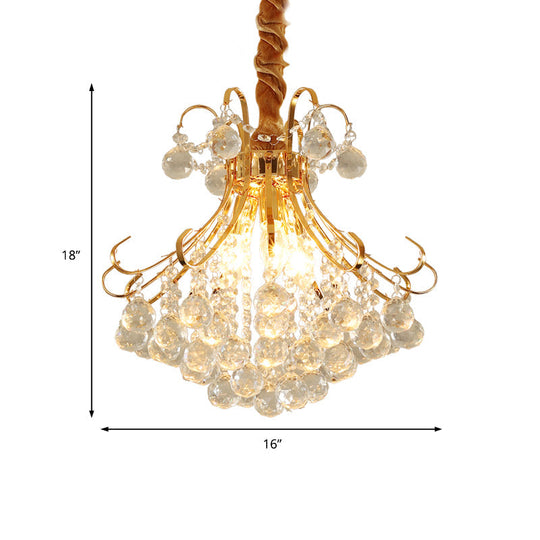 Modern Flared Crystal Ball Chandelier - Gold Ceiling Light Fixture 3/4 Lights Multiple Sizes