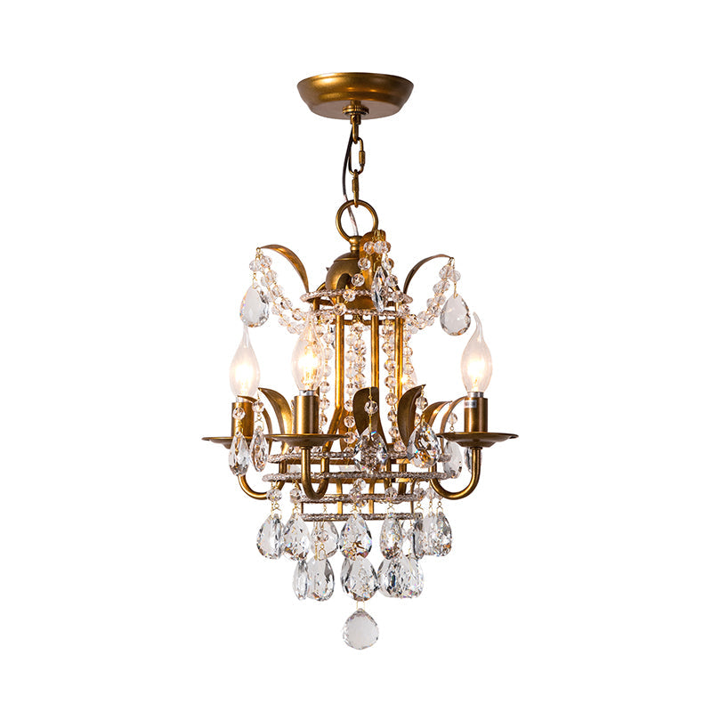 Gold Crystal Drop Chandelier - Modern Corridor Lighting With 4 Lights