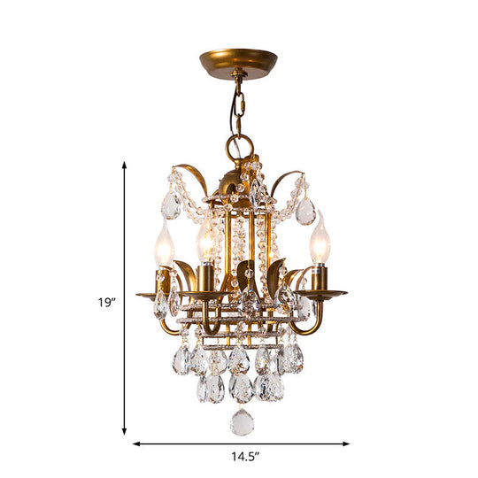 Gold Crystal Drop Chandelier - Modern Corridor Lighting With 4 Lights