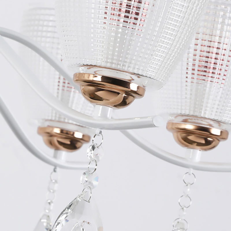 Contemporary Glass Cup Hanging Light Kit - 3/6/8 Lights Prism Chandelier With Cone Crystal Shade