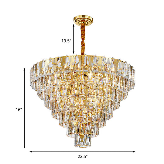 Contemporary Crystal Chandelier Light Fixture - 7 Tiers 10 Lights Gold Pendant
