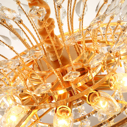 Tapered Chandelier Light With Modern Faceted Crystal 9 Lights Gold Finish – Ideal For Bedroom