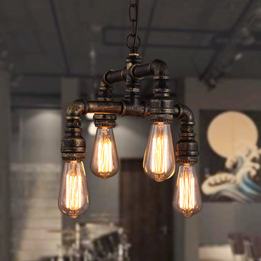 Rustic 4-Bulb Iron Pipe Chandelier Pendant For Industrial Plumbing Decor
