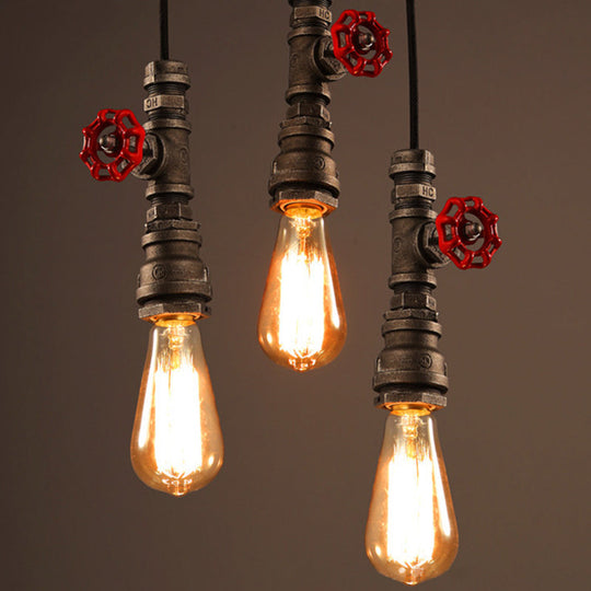 Rustic Piping Pendant Light - Iron Suspension Fixture With Valve Décor