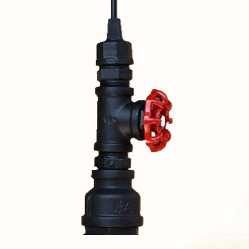 Rustic Piping Pendant Light - Iron Suspension Fixture With Valve Décor Black