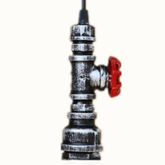 Rustic Piping Pendant Light - Iron Suspension Fixture With Valve Décor Silver Gray