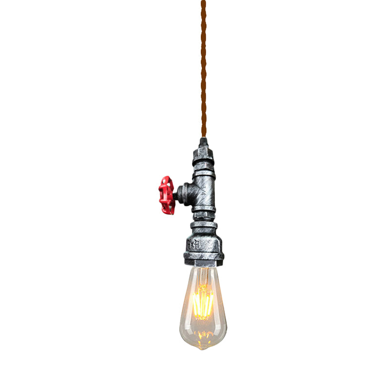 Retro Style Iron Water Valve Pendant Light Fixture With 1 Bulb Bar Suspension Silver Gray