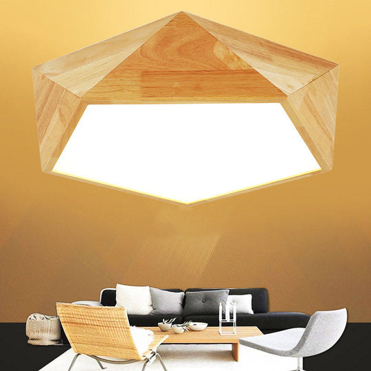 Japanese Wood Led Flush Mount Ceiling Light For Kids’ Bedroom