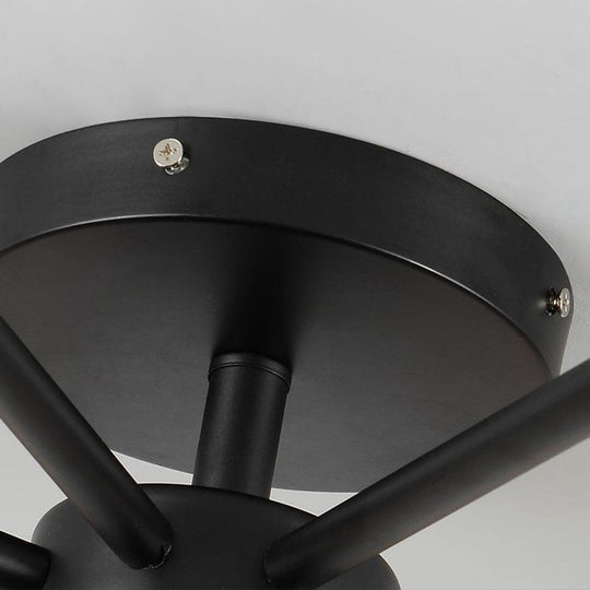 Retro Radial Iron Pendant Light With 8 Bulbs For Barbershop In Black