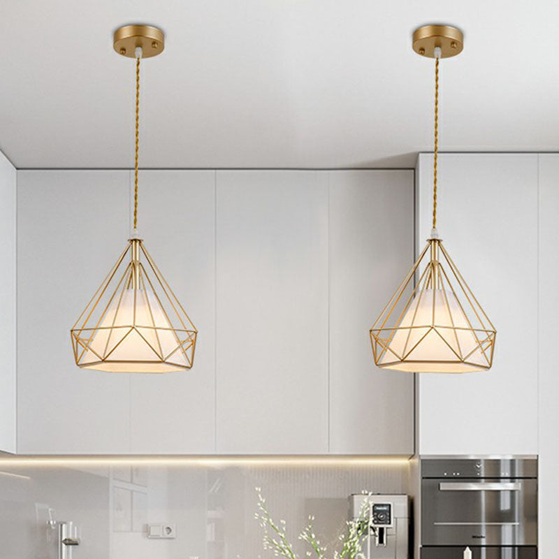 Diamond Cage Iron Pendant Light For Dining Room - Vintage Hanging Fixture