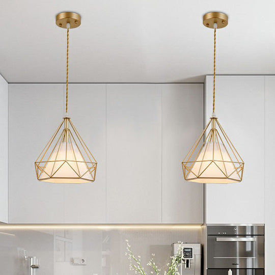 Diamond Cage Iron Pendant Light For Dining Room - Vintage Hanging Fixture