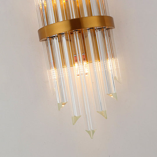 Modernist Clear Crystal Prism Wall Sconce With 2 Lights - Brass Finish