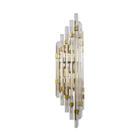 Contemporary Clear Crystal Prism Wall Sconce - 4-Light Gold Fixture For Corridor
