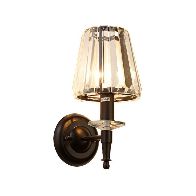 Contemporary Cone Clear Crystal Wall Sconce - Black 1 Light Lamp