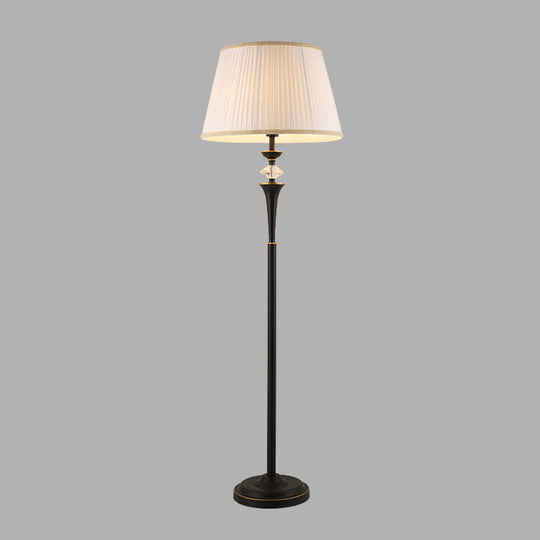 Traditional White Bucket Pleated Fabric Floor Lamp Stand Up Lighting For Living Room