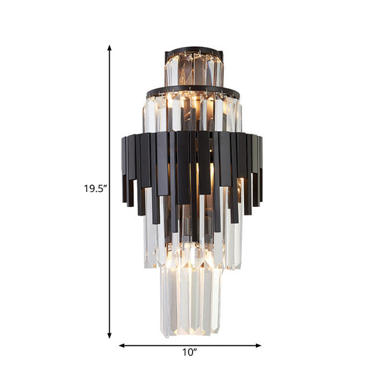 Modern Tiered Sconce Wall Lamp With Clear Crystal And Metal 3 Heads 14/19.5 Height