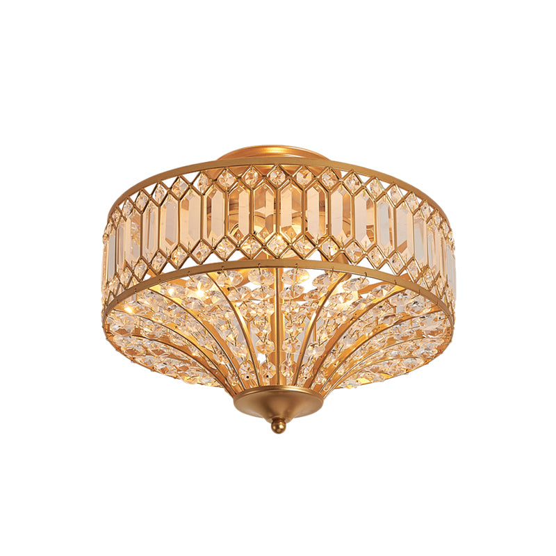 Chinese Style 5-Light Bedroom Ceiling Lamp In Flared Crystal Flush Mount Design - Gold Finish
This