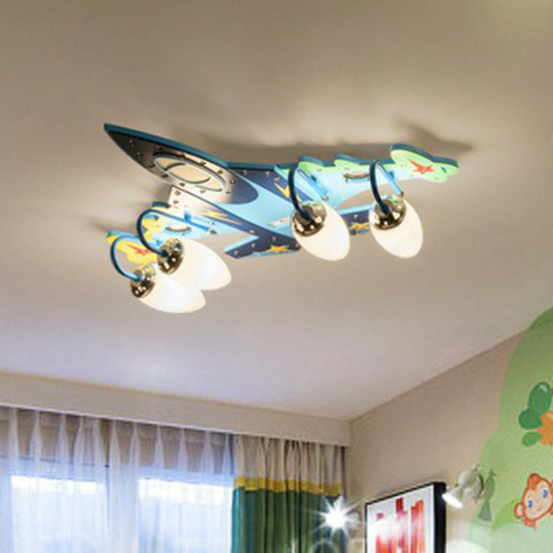 Blue Led Wood Flushmount Ceiling Light For Kids’ Plane - Themed Kindergarten