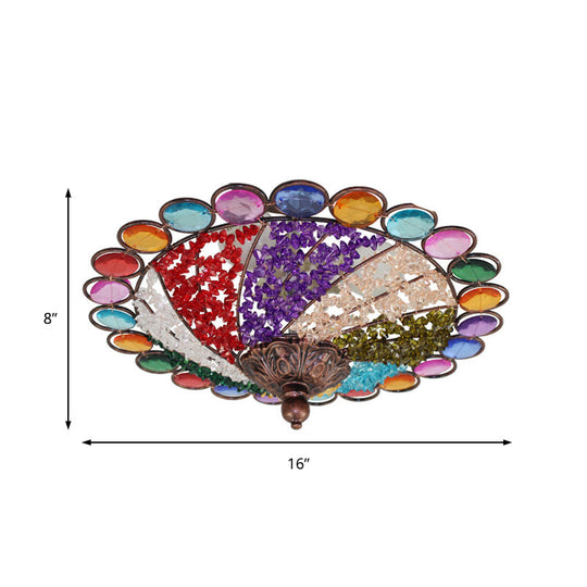 12’/16’ Colonial Flared Ceiling Lamp: Multi Colored Plexiglass 3-Light Weathered Copper Finish