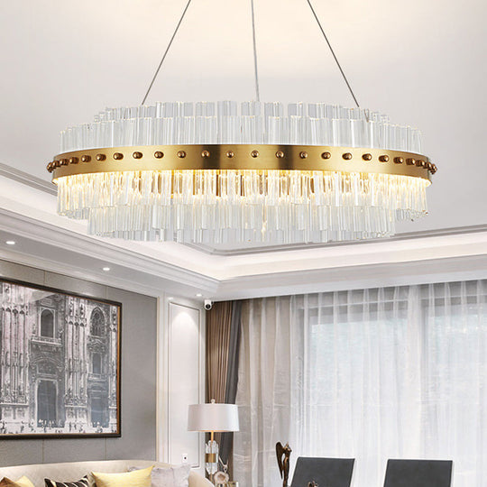 Modernist Gold Chandelier: Dual-Layered Clear Glass Shade Led Ceiling Pendant For Living Room -