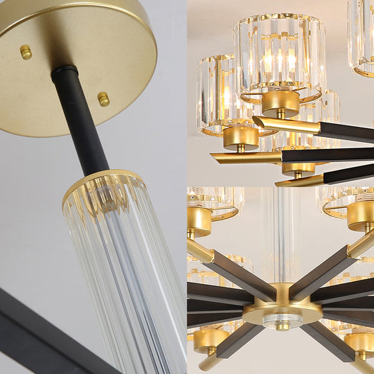 Modern Ribbed Crystal Cylinder Chandelier Pendant - 3/6/8-Head Bedroom Hanging Lamp Kit