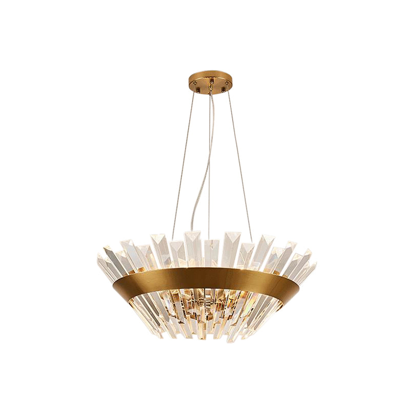 Transitional 9-Light Gold Crystal Tapered Icicle Chandelier - 7’/14’ H Pendant Light