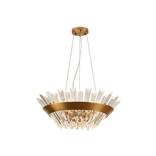 Transitional 9-Light Gold Crystal Tapered Icicle Chandelier - 7’/14’ H Pendant Light