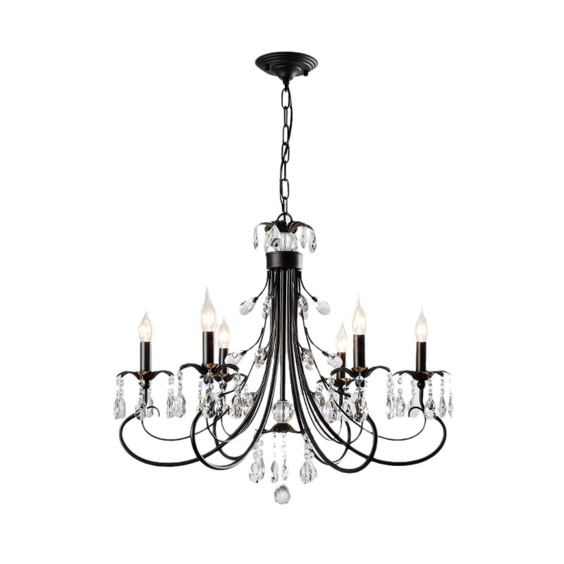 Traditional Iron Tiered Candle Chandelier Pendant With Crystal Drops - 6/8/12 Lights Black Hanging