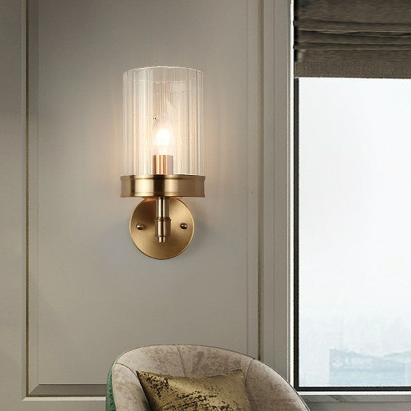 Gold Finish Cup Shaped Wall Sconce With Clear Glass - 1 Head Light For Simplicity