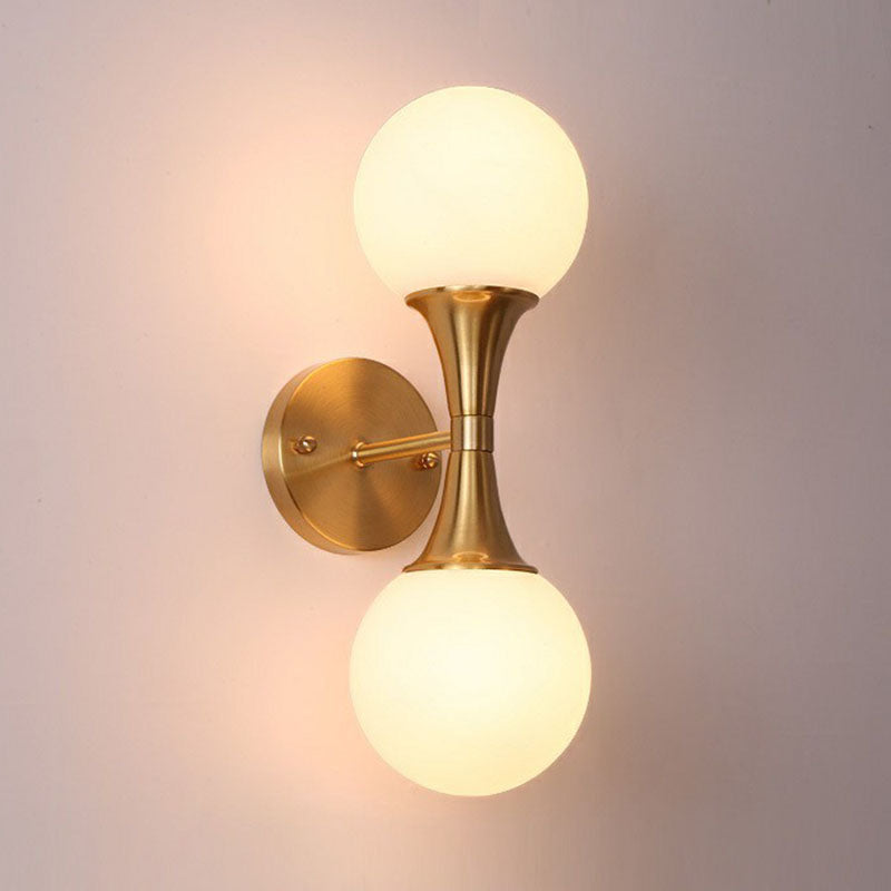 Postmodern Milk Glass Spherical Wall Lamp In Gold - Living Room Lighting