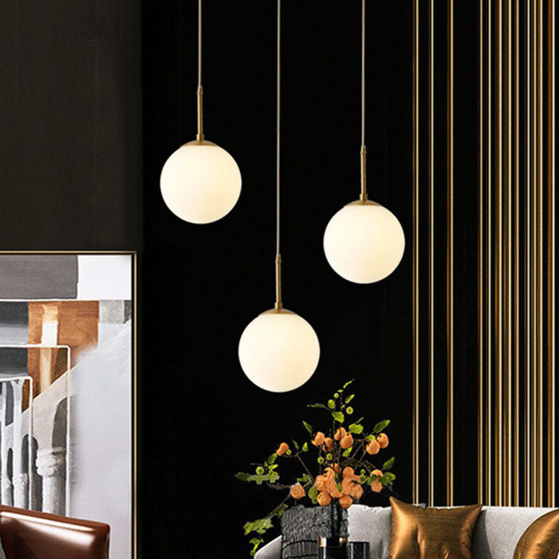 Globe Pendant Lighting Cream Glass Simplicity Hanging Light In Gold - 1-Light Kitchen Fixture